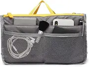 Kono Handbag Organiser Ladies Travel Insert Cosmetic Bag Large Tidy Liner Pouch Purse with Multi Pockets, Grey, M, bag organiser