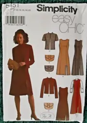 Simplicity Pattern 5451 Misses' Dress or Jumper Jacket & Purse Sewing Project H