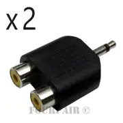 2 Pack - Dual RCA Female Jacks to 3.5mm 1/8" Mono Male Y Splitter Audio Adapter