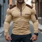 Men's Sweatshirt Quarter Zip Hoodie Tactical Hoodie Apricot Reddish brown Black Standing Collar Plain Zip Up Front Pocket Textured Sports Outdoor Casual Daily