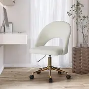 Oikiture Office Desk Chair with Boucle Cover Armless Home Office Chair for Home Office Bedroom White and Gold