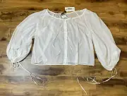 DOLCE & GABBANA NWT Blouse White Cotton Sheer Peasant Long Sleeve LARGE