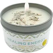 White Sage Candle, Sage Leaf, Himalayan Crystal Salt & Essential Oil, Healing Energy, Crystal Candle