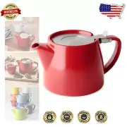 Compact 18-Ounce Stackable Red Teapot with Extra-Fine Infuser - Dishwasher Safe
