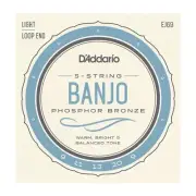 D'Addario EJ69 Phosphor Bronze Banjo strings; 5-string loop end 9-20 light