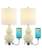 JONATHAN Y Cora 22In Set Of 2 Vintage Glass LED Table Lamp With USB Charging Port