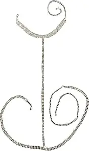 [Generic] Silver Crystal Body Chains Rhinestone Body Necklace Rave Chest Chain Bikini Body Jewelry for Women