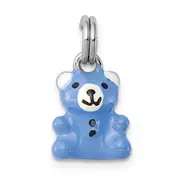 Sterling Silver Rhodium-Platedblue & Enamel Teddy Bear Charm