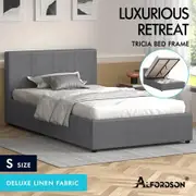 ALFORDSON Bed Frame Single Size Gas Lift Storage Base Grey Fabric CALLA