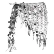 Belly Dance Hip Scarf Sequin Mesh Triangle Wrap Skirts(Silver Tone)