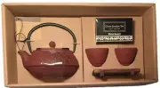 Red/Burgundy Cast Iron TeaPot Set 5PC(Teapot+2 Cups+Infuser+Stand)W/Gift Box