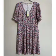 NWT Boden Blue Floret Cluster Puff Sleeve Jersey Minidress Size 12