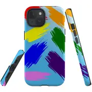 For iPhone 15 Plus Case, Shielding Cover, Rainbow Brushes