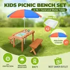 Kids Sand and Water Table Picnic Chairs Wooden Bench Adjustable Umbrella
