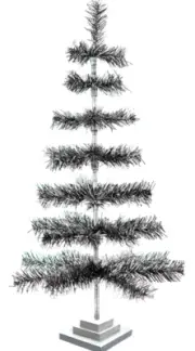 36'' Black/Silver Christmas Tree Tinsel Feather Style Holiday Tree 3FT Table-Top