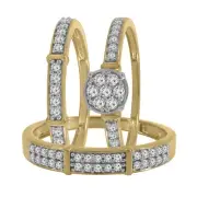 10K Yellow Gold 0.52 Ct Real Round Cut Diamond Cluster Engagement Trio Ring Sets