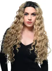 Warm Blonde Rooted Long Spiral Curl Lace Front Fashion Wig