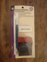 Dritz Sewers Pencil Marking Set White blue chalk pencils brush eraser