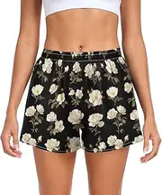[FRODOTGV] White Rose Women Athletic Shorts with Pockets Beach Shorts for Soccer Teenis Exercise Indoor S
