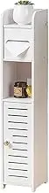 Toilet Paper Holder Stand, Bathroom Cabinet with 1 Doors and 2 Shelves, Bathroom Storage Shelf Organizer Cupboard, 80x15x17cm, White