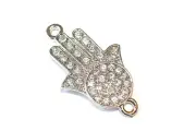 1pc Silver Hamsa Hand Rhinestone Connector Charm