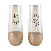 2 pack Mr Right Mrs Always Right Stemless Champagne Glass 17cm