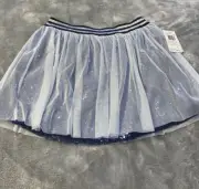 Girls Size Large Kandy Kiss Sequins Mesh Skirt Silver Navy Blue New