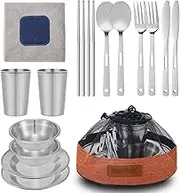Camping Mess Kit - for Camping 1 to 2 Person boy Scout Camp Dishes Camping Cooking Utensils Accessories Plates Dinnerware Set Outdoor