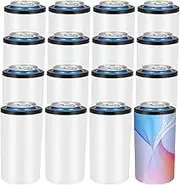 16 Pack Sublimation Can Cooler Sublimation Can Holder Stainless Steel Insulated Blank Can Cooler Sublimation Tumbler Vinly Gifts, White 12oz