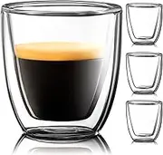 Glass Espresso Cups Set of 4 - Double Walled 2.7 OZ Wide Italian Style Clear Doppio Cup - Double Wall Expresso Coffee Accessories