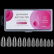 Medium Almond Gel X Nail Tips Extension, 240PCS Clear Soft Gel Full Cover Nail Tips, M Square Press On False Nail Tips for Salons, and DIY Nail Art at Home (12 Sizes)