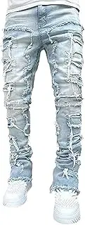 [POOPMOOM] Stacked Jeans Men Skinny Ripped Jeans Slim Fit Patchwork Denim Pants Y2K Goth Harajuku Emo Hip Hop Jeans Trouser