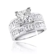 Princess & Baguette Shape Diamond Bridal Ring Set 3.00 CT 18k Gold GIA Certified