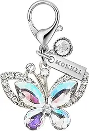 [Monnel] MC614 Little Crystal Butterfly Lobster Clasp 3D Charm for Women with Velvet Bag (Colorful White,1 Piece)