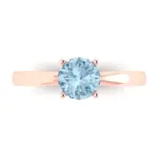 1 Round shape Real Aquamarine Wedding Bridal Promise Designer Ring 14k Rose Gold
