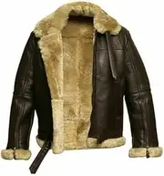 [Rising Bloom] Mens B3 Bomber Jacket Flight Aviator Sheepskin Vintage Warm Classsic Shearling RAF Aviator WW2 Faux Fur Winter Genuine Leather Flying Jacket Coat For Men