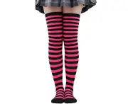 Over the Knee Long Sock Thigh High Striped Socks Women Cotton Stockings - Pink & Black