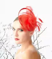 Red Feather Wedding Fascinator Hat Woman Headpiece Headband Derby Day Cocktail