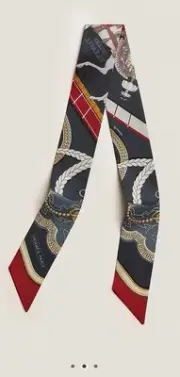 NWT Hermes Grand Apparat Silk Twilly Anthracite/Bordeau Scarf
