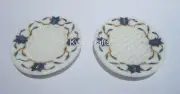 4.5x3.5" Marble Soap Case Lapis Lazuli Stone Inlay Work Soap Dish Set of 2 Piece