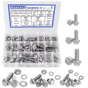 232Pcs Flange Hex Bolts and Nuts Kit M6 M8 M10 Metric Bolt Assortment, 304 Stain