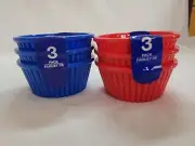 6 Ramekin Sauce Cups 3 Red 3 Blue 4oz each Side Sauce Dish Salsa Dip Bowl New