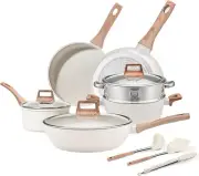 12Pcs Pots and Pans Set Nonstick Cookware Sets White Granite Induction Cookwar