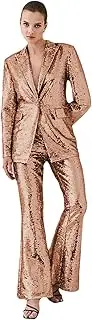 [HEYDHSDC] Women's Sequin Suit Set V-Neck Long Sleeved Blazer and Flare Pants 2 Two-Piece Set