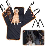 Dog Seat Cover Seat Hammock with Dog Claw Mesh Visual Window Storage Pocket and Side Flaps 147 x 137cm Waterproof Scratchproof Wear Resistant Pet Seat Cover Mat for Cars Trucks SUVs (Orange)