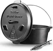 Camping Dutch Oven,9 Qt Pre-Seasoned Camping Cookware Pot With Lid - Lid Lifter,Cast Iron Deep Pot with Metal Handle for Camping Cooking BBQ Baking Campfire Modern Black