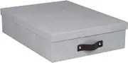 Bigso Oskar Canvas Fiberboard Document Letter Box | File Organizer Document Box for Important Paperwork | Document Storage Box with a Lid & Leather Handle | 3.3″x10.2″x13.8″ | Ash