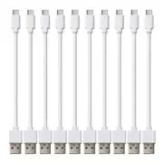 10 Pack 20cm Short Data Transfer Charger Charging USB Type C Phone Tablet Cable Cord Bulk White TPE Plastic