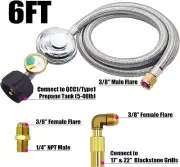 Upgraded 6Ft Stainless Braided Propane Regulator Hose With Gauge QCC1 Adapter