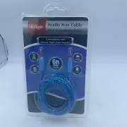 6' Auxiliary Cable, Aux Audio, 3.5mm Stereo Mini Plug for iPod, Blue Cord